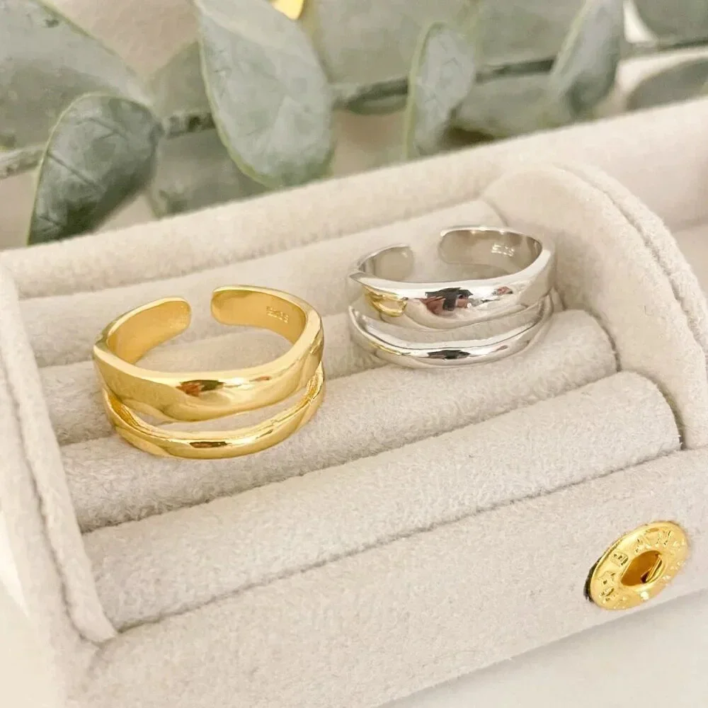 925 Sterling Silver Dainty Minimalist Ring Stackable Double Layer Ring Band